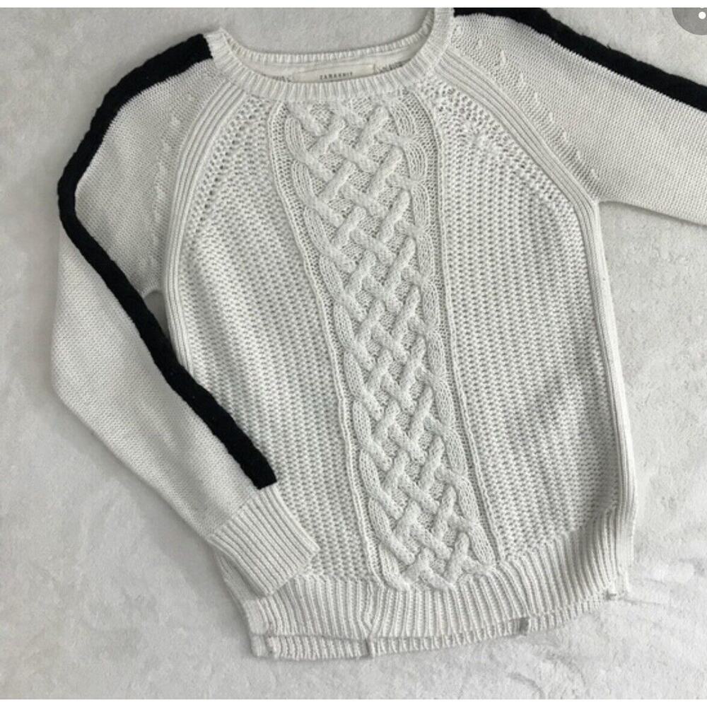 rhyme Ivory Sweater With Black Stripe Down Sleeves